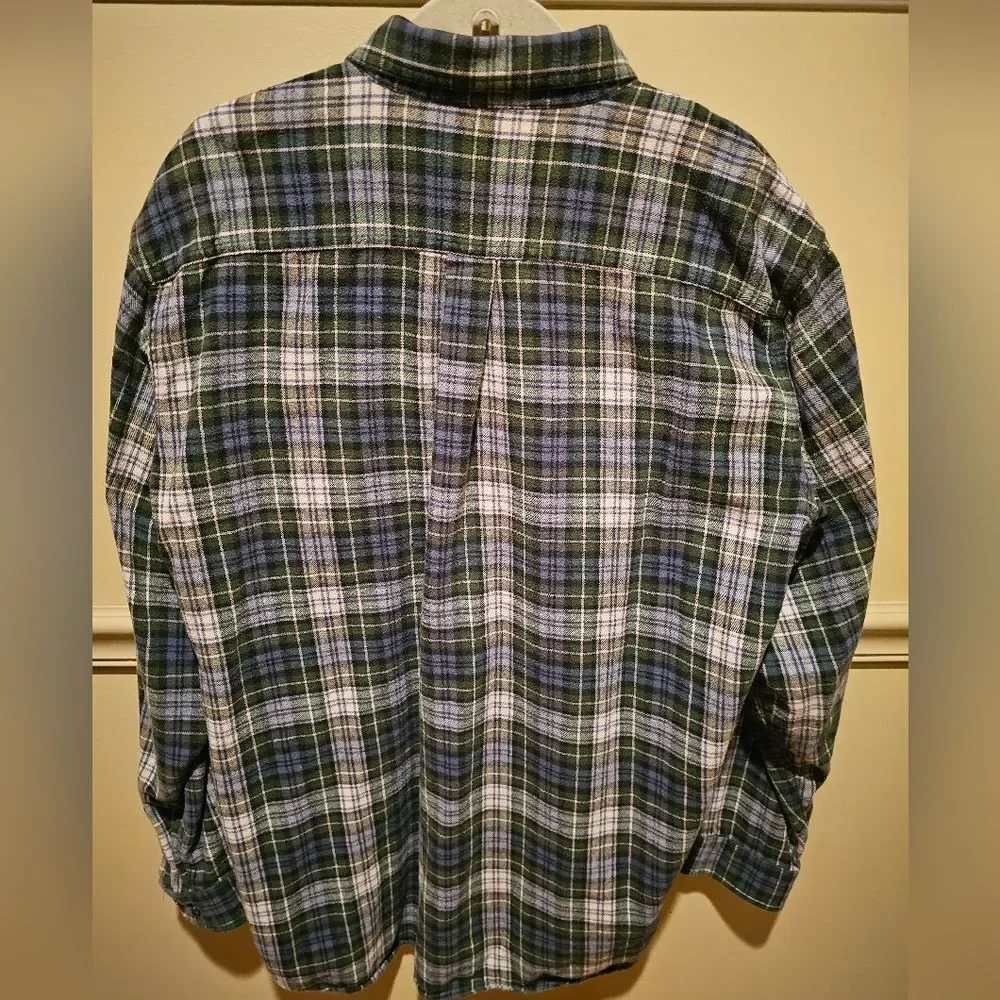 LL Bean Men's Flannel Shirt Sz XLarge Tall Fit Button Down Plaid Blue/Green - Picture 5 of 8